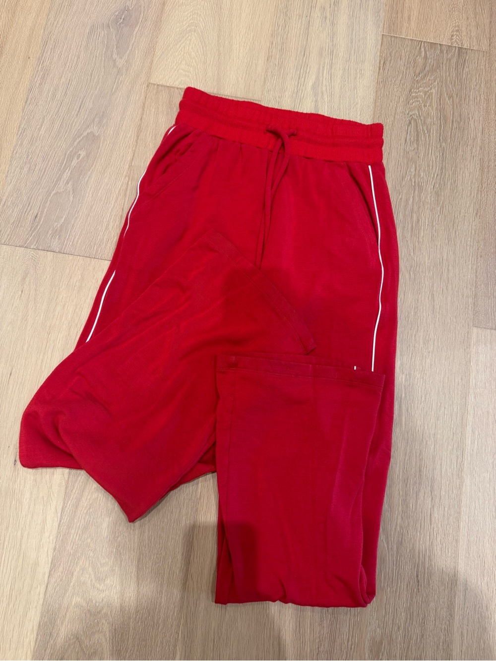 Year of Ours Red Women's Track Joggers with White Piping